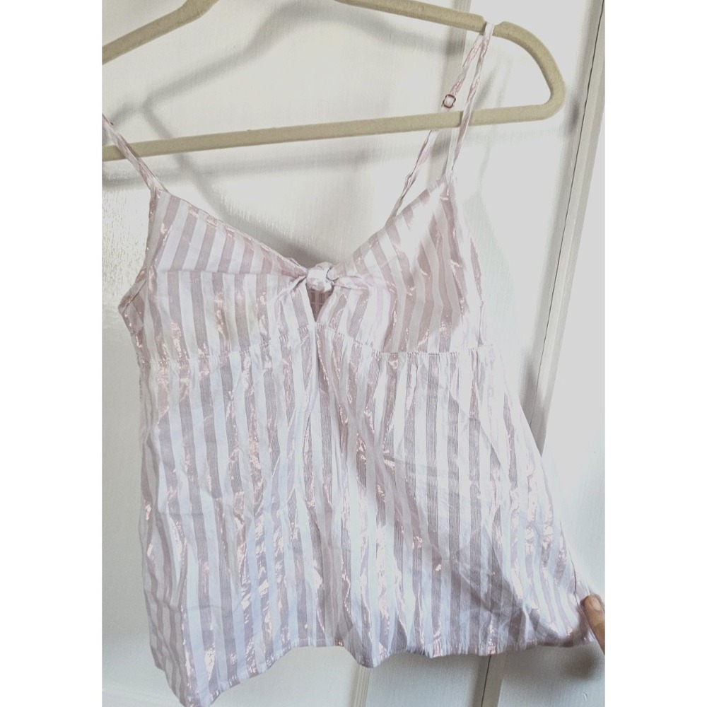 Victoria's Secret pink metallic white pajamas top smocked back Sz S cotton blend